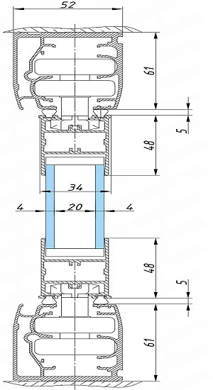 Рамный порог 61 мм Безрамная поворотно-складная система под стеклопакет TIARA